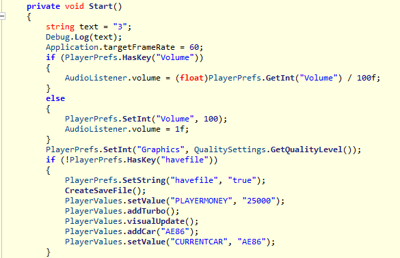 Image featuring source code of the decompiled General.Start function.